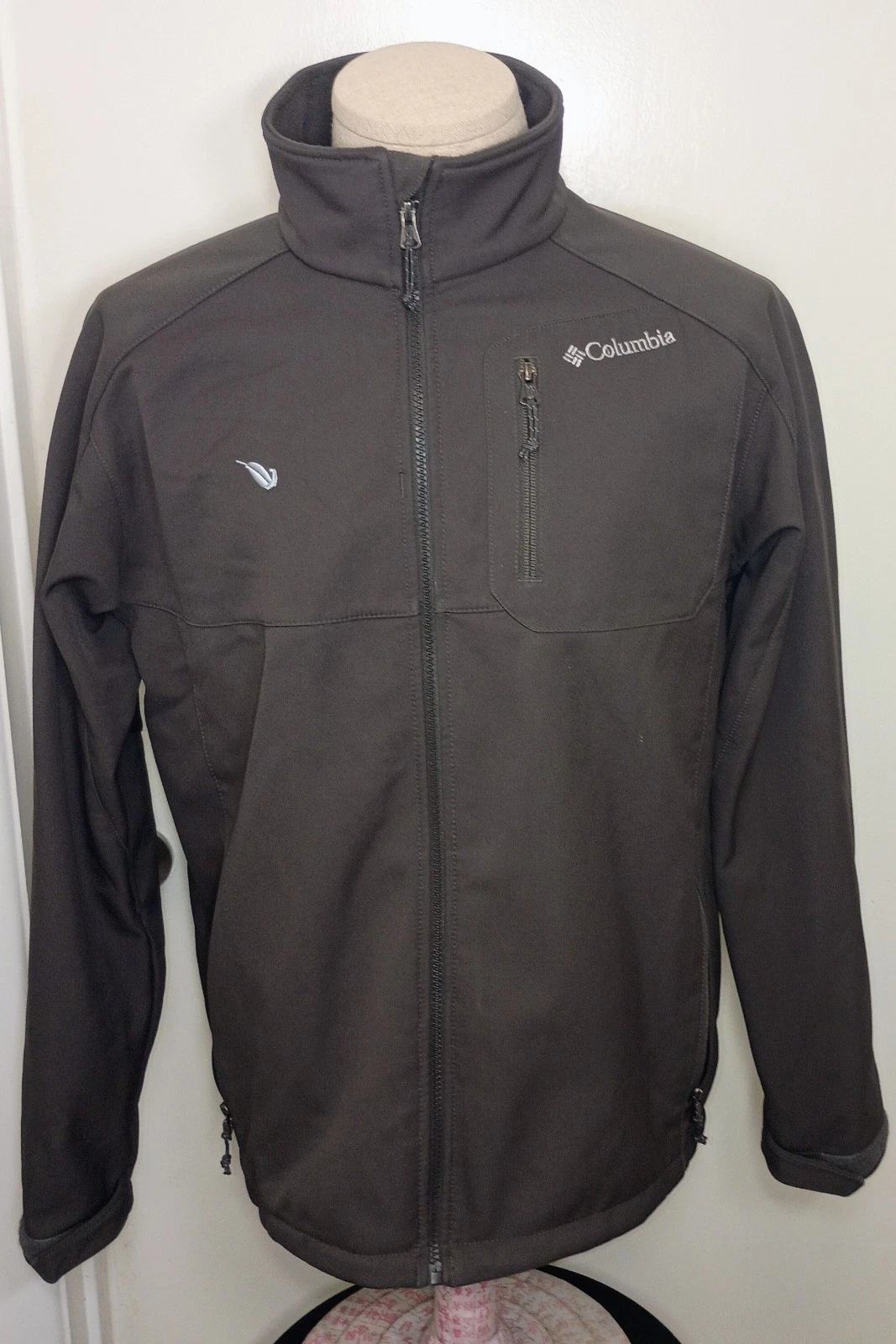 Columbia Men L Large Windbreaker Fleece Lined Black Full Zip Jacket Coat