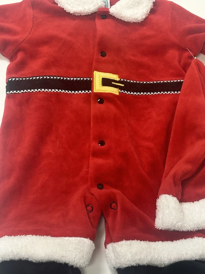 Little Me One Piece Santa Suit Hat Boy Christmas Holiday Red Outfit 3 Months - Image 3 of 4
