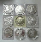 American Silver Eagles $1 Lot of (9) .999 Bullion Coins Uncirculated / Proof mix