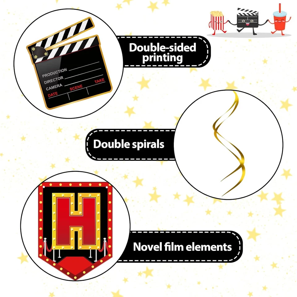 Kit de 45 piezas decoraciones de noche de cine decoraciones de fiesta ahora mostrando pancarta Hangi Foto 3 de 4