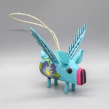NAVAJO FOLK ART-BLUE FLYING PIG ORNAMENT by MONTY BEGAYE-NATIVE AMERICAN
