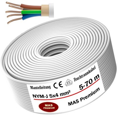 5-70m Feuchtraumkabel Stromkabel Mantelleitung NYM-J 5x4 mm² Elektrokabel