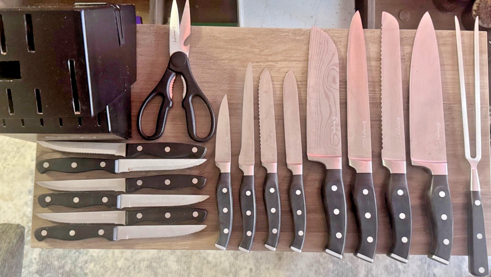Emojoy 15-Piece Knife Set KC-KS01 with Block Stainless Steel New