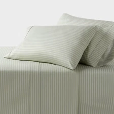 King 400 Thread Count Performance Sheet Set Green Stripe - Threshold