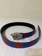 Versace Medusa Reversible Blue Black Leather Belt Silver Buckle Men’s