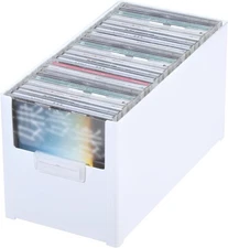 Rainmae CD Storage Box, Plastic Stackable Organizer, Holds 27 CDs, White 