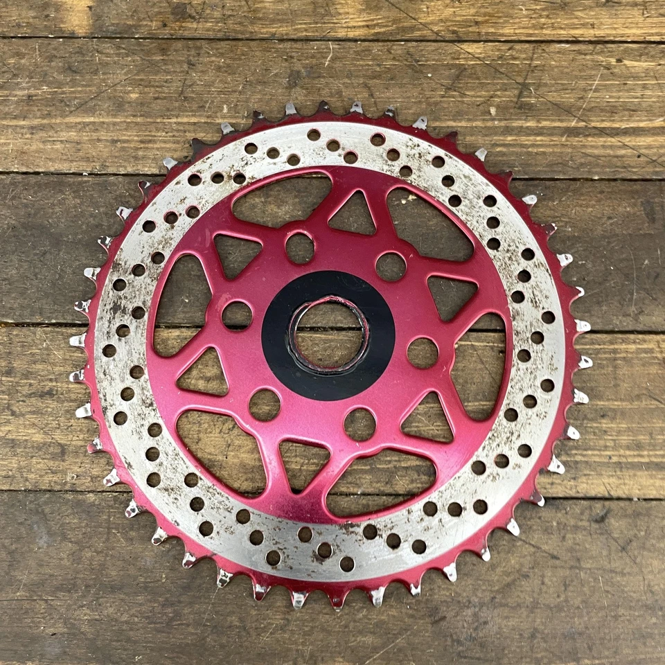 Red BMX Bike Sprocket 44T 44 Toth Vintage Brake Rotor Drillium Style 80s 90s - Image 2 of 4