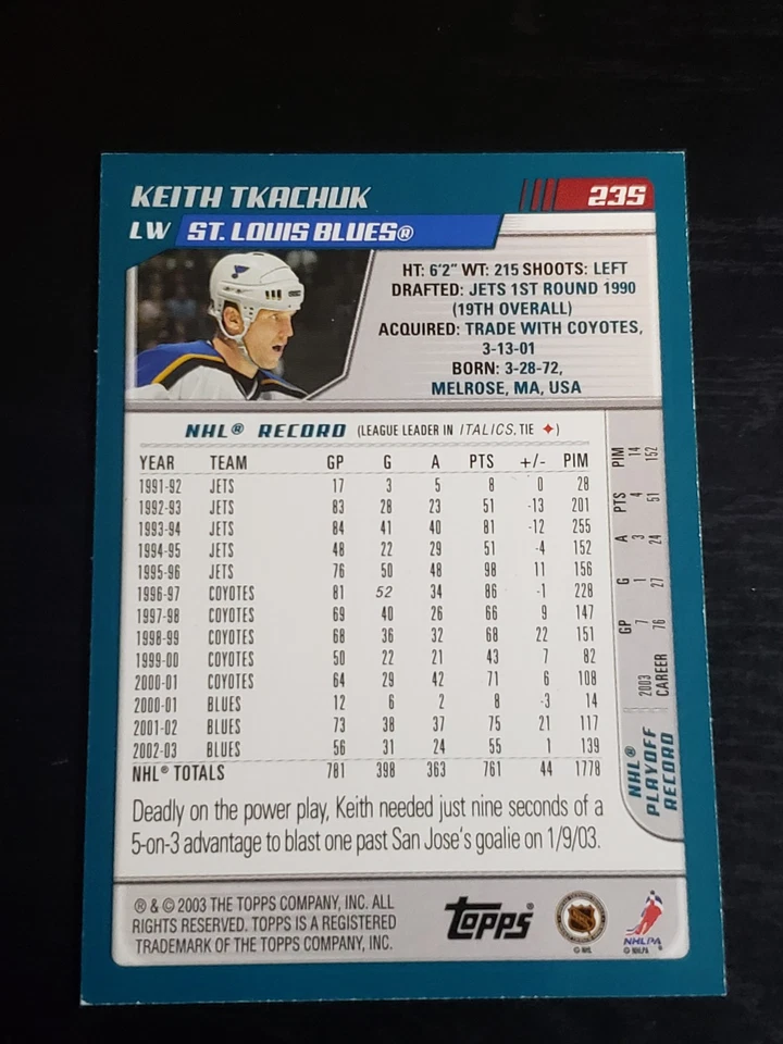 2003-04 O-Pee-Chee Keith Tkachuk #235 Serial Numbered /100 - Image 2 of 2