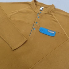 Flylow Fleece Pullover Mens Large Brown Snap Mock Neck Pocket Blue 3920-1600