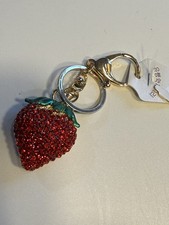 ERDBEERE DOPPEL SCHLÜSSELANHÄNGER TASCHENANHÄNGER MIT SCHMUCKSTEINEN