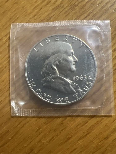 1963 P Franklin Proof Half Dollar 90% Silver MS Coin! In Original Mint Wrapper!