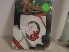 Holiday Ribbon Counted Cross Stitch You're  Best Christmas Teddy Bear 4 X 6 INCH