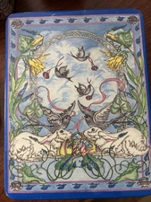 Vintage Metal Tin Keller Charles Lid Art Nouveau Shields Artist Rabbits & Bird