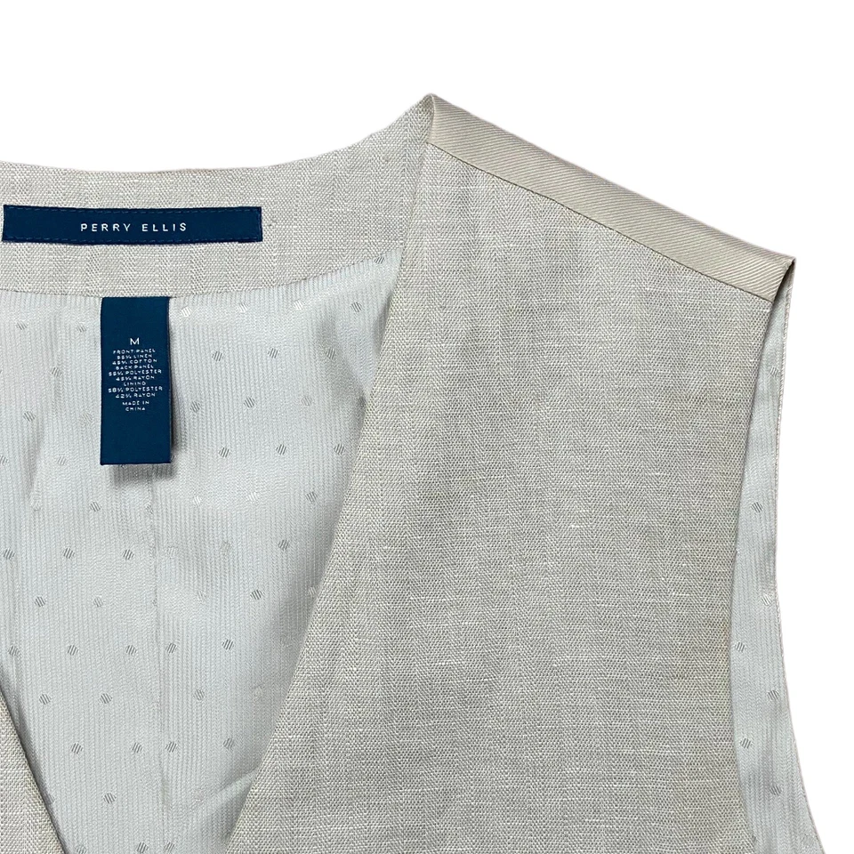 Pierre Cardin Beige Evening Formal Suit Wedding 5 Button Dress Vest Size Medium - Image 3 of 4