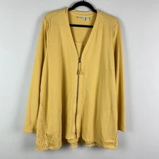 LOGO Lounge by Lori Goldstein Zip Front Cardigan with Lace Back Size XL Yellow