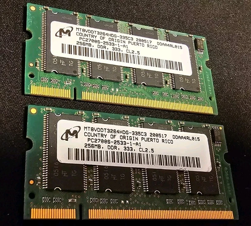 MICRON 512MB 2x256MB PC2700S  MT8VDDT3264HDG-335C3 DDR-333 LAPTOP SODIMM DDR Kit - Image 3 of 4