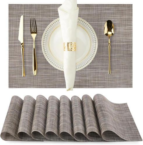 Gold Brown Placemats Set of 8 Durable Heat Resistant Non-Slip Washable Place Mat