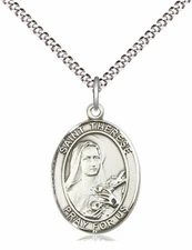 St. Therese of Lisieux Medal 3/4" Fine Pewter, 18" Rhodium Plate Clasp Chain