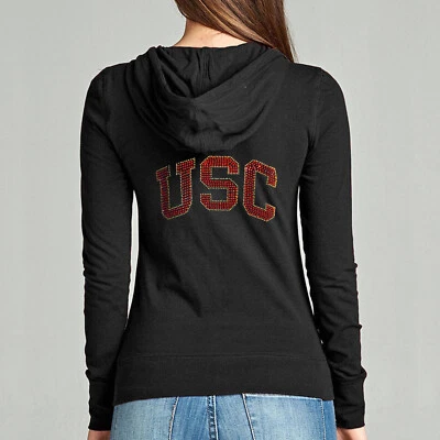 USC Trojans Rhinestone Full Zip Hoodie Sweatshirt