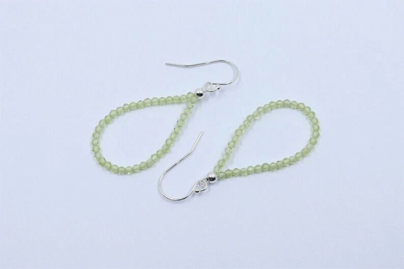 Dainty Peridot Faceted Round Drop Shape August Birthstone Handmade Drop Earrings - Image 2 of 4