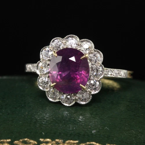 Antique Edwardian 18K Yellow Gold Platinum Kashmir Sapphire Engagement Ring IGI