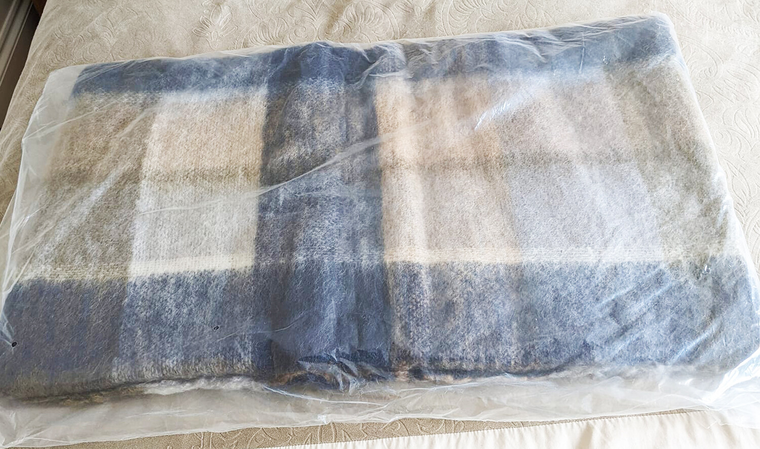 Avoca Ireland Irish M50 Mohair Large Throw Blanket Rug Brown Blue New