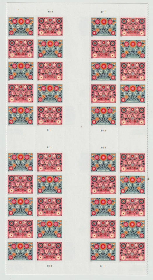US #5660-1 LOVE RETRO Forever (2022) Press Sheet Cross Gutters w Die Cuts - Image 3 of 3