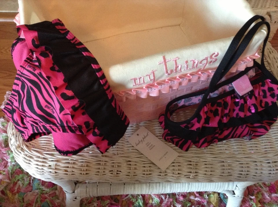 JUEGO DE BIKINI BABY PHAT FUCSIA ESTAMPADO ANIMAL CON VOLANTES EN CAPAS ~ TALLA 4 NUEVO CON ETIQUETAS $44 Foto 3 de 4