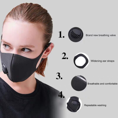 2er Pack Gesichtsmasken Mode mit Filter Ventil Entlüftung Wiederverwendbar Atmungsaktiv Waschbar