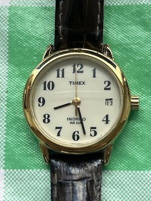 Timex Indiglo WR50M Gold Tone Genuine Leather Band Women s Quartz Watch
