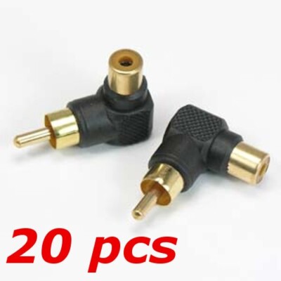20 Pack - 90 Degree Right Angle L-Shaped RCA Male to Female Adapter Connector