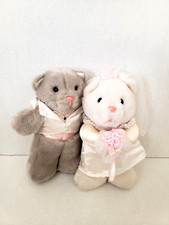 Dakin Bride  Groom Teddy Bear Plush Wedding  7" Stuffed Animal  1989 GUC