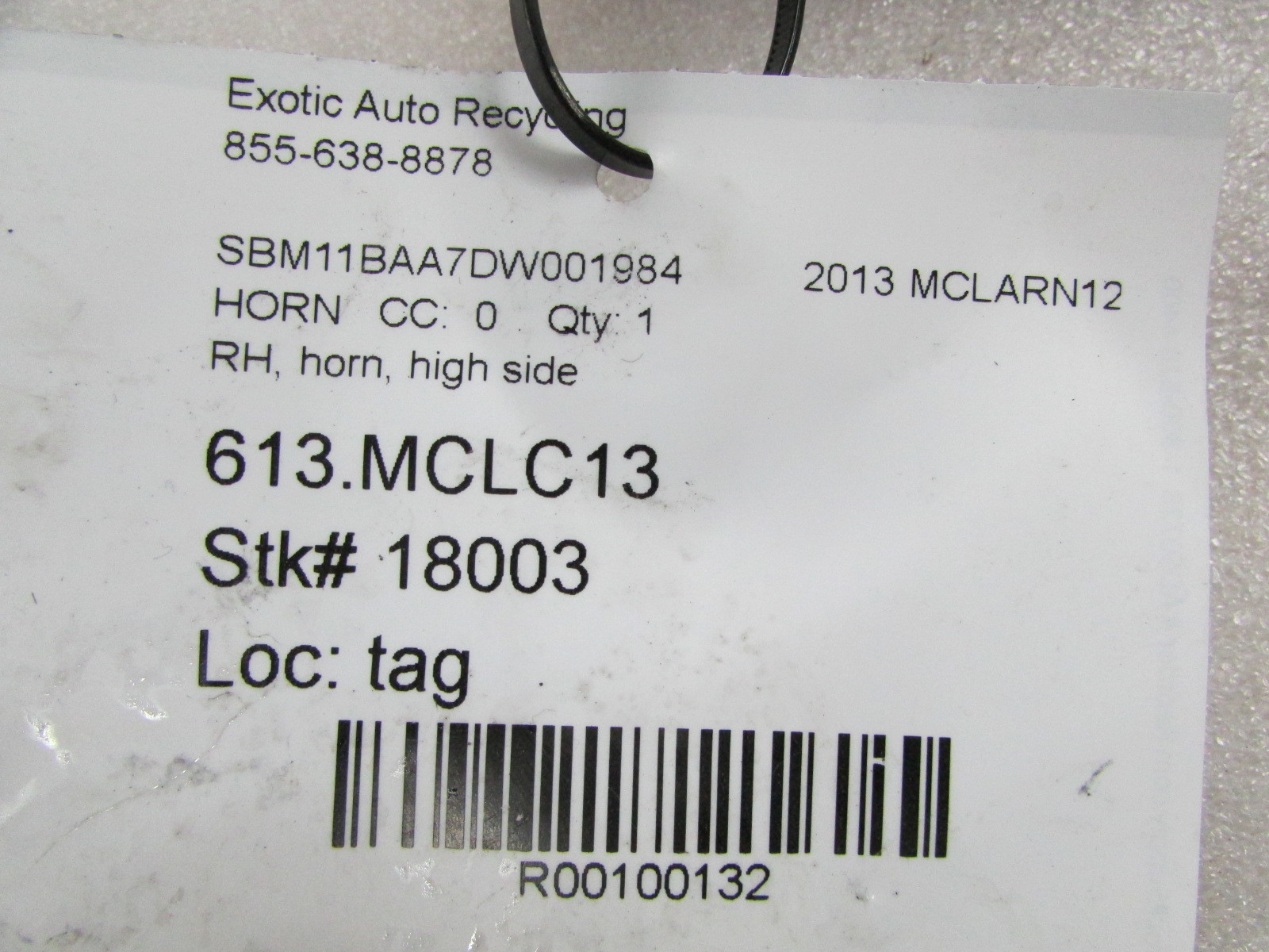 McLaren MP4-12C, RH, Right High Tone Horn, Used