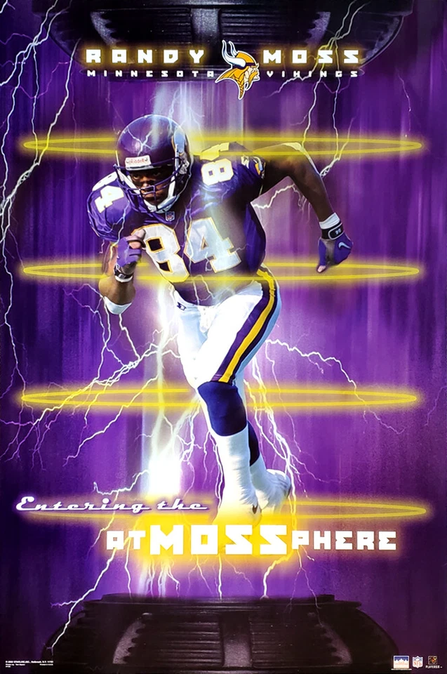 SPORTS POSTER WAREHOUSE Randy Moss AT-MOSS-PHERE Minnesota Vikings 2002 Vintage Starline 22x34 POSTER