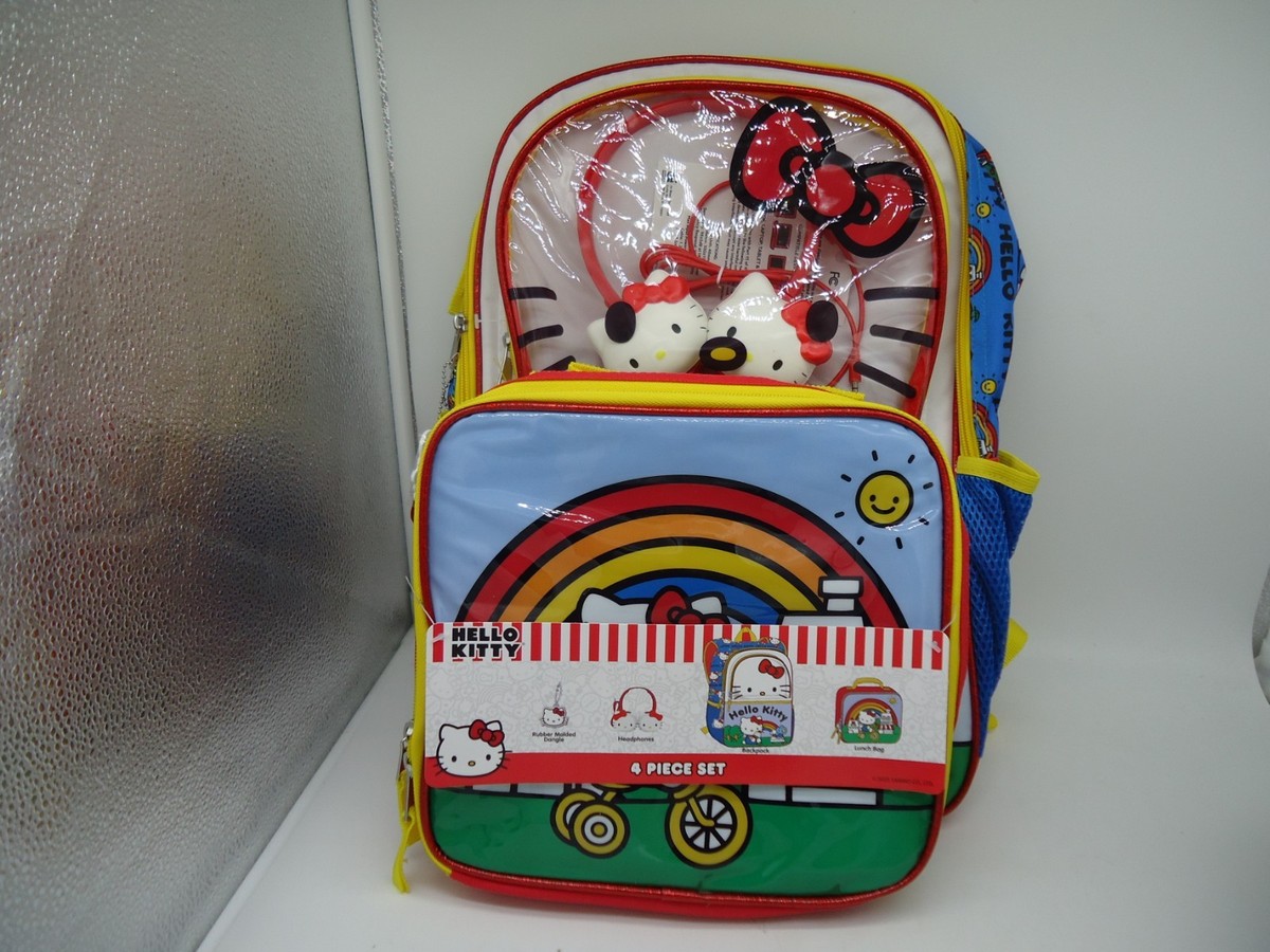 Sanrio Hello Kitty Girls 4-Piece 17" Backpack Set Lunch Bag Headphones  Dangle