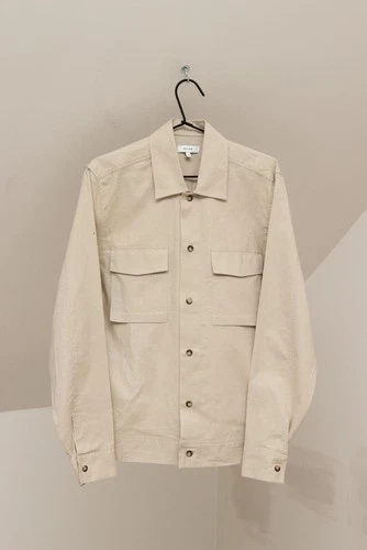 Reiss Kimchi Men's Beige Linen & Cotton Twin Pocket Jacket Size M video thumbnail
