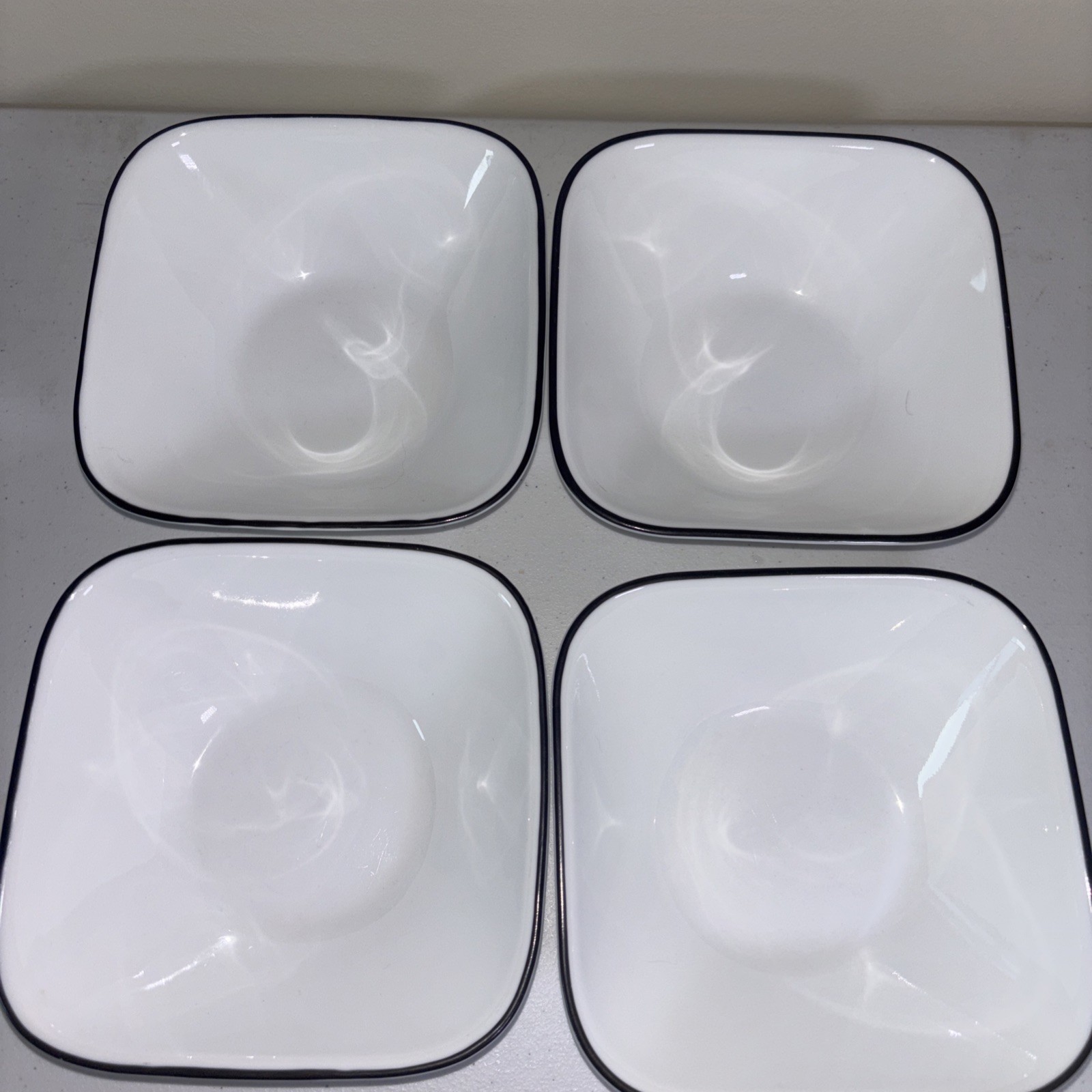 Corelle Simple Lines Square Cereal Soup Bowls with Gray/ Black Rim USA Set 4
