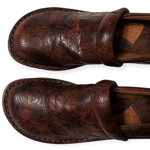 BOC Born Shoes Womens Brown Peggy Tooled Leather Paisley Embossed Clogs Size 8 - Picture 4 of 8