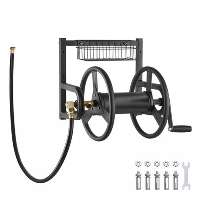 Wall-Mounted Garden Hose Reel, 5 In. Dia X 125 Ft. Heavy-Duty Garden Hose Reel w