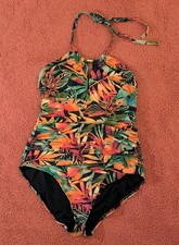 Ralph Lauren Tropical Floral One-Piece Rouched Halter Swimsuit Women's Size 10