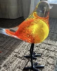 Beautiful Murano Hand-Blown Glass orange/red Bird Metal Tall Legs Pre Own