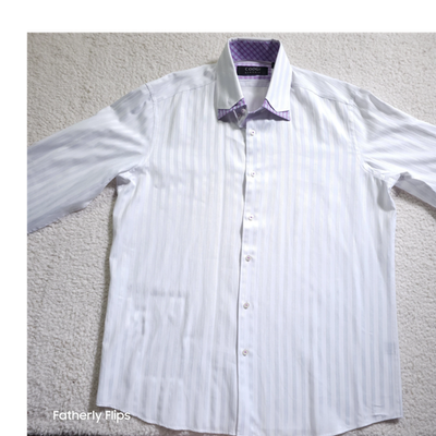 coogi classic dress shirt COOGI Classic Men's XL 17 34/35 White Stripe Dress Shirt Lavender Trim