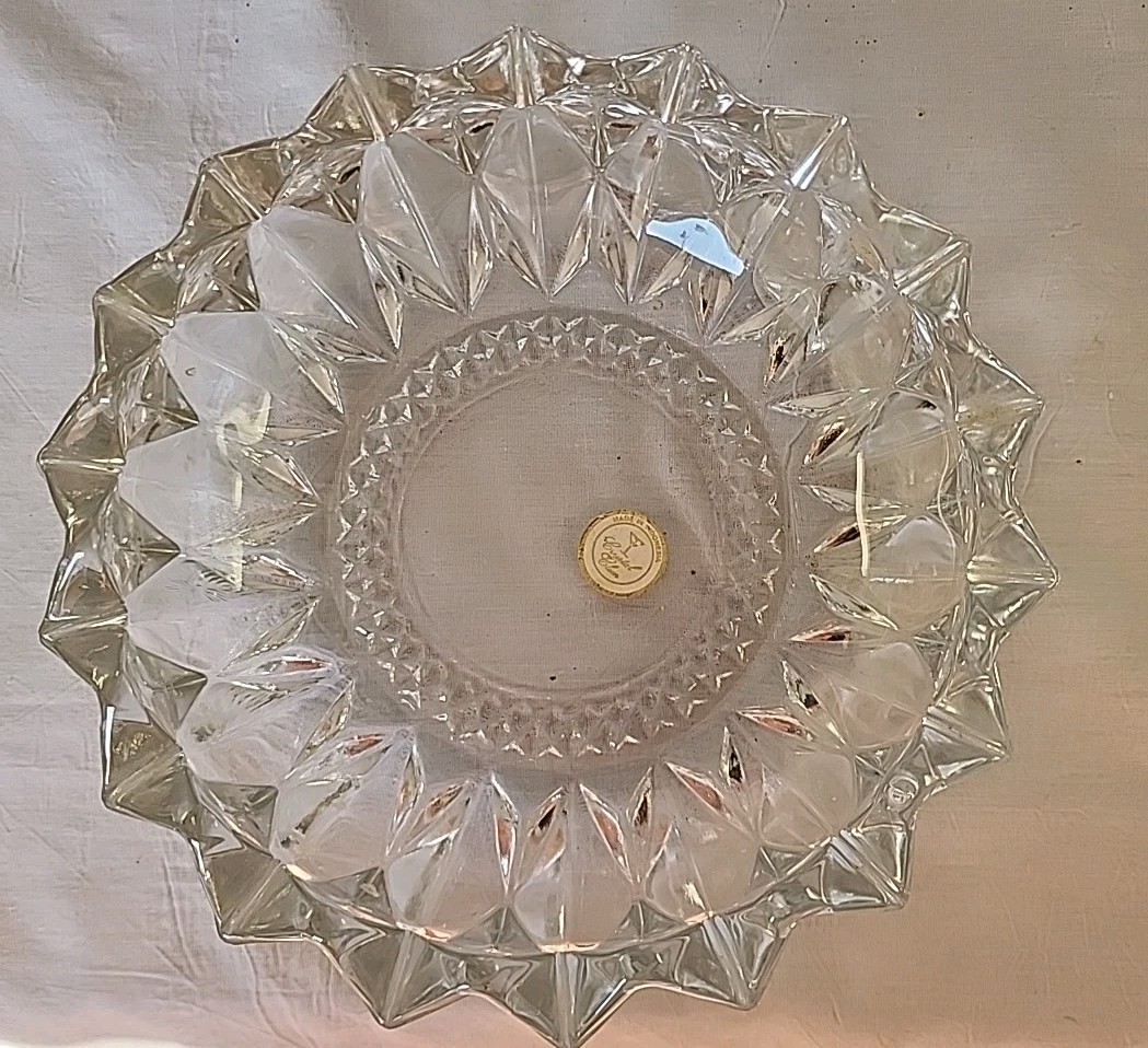 Indonesia Crystal Glass Diamond Point Cut Bowl Ashtray Trinket Candle Dish