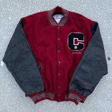 Vintage Ripon Letterman Varsity Black Wool & Leather Jacket Size XL Long