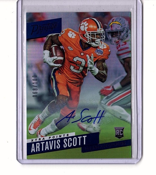 Artavis Scott RC 2017 Panini Prestige XTRA POINTS PURPLE AUTO SP 068/100