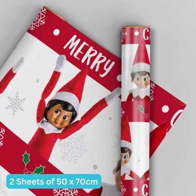 DANILO PROMOTIONS LTD Christmas Wrapping Paper | Elf on the Shelf | 2 Sheets & 2 Tags Kids Gift Wrap