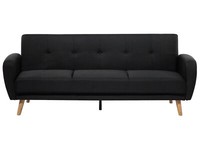 3-Sitzer Sofa Stoffbezug Schwarz Mit Schlaffunktion Holzbeine Schlafsofa Florli