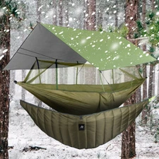Camping Hammock w/ Mosquito Net + Under Quilt Blanket + Rain Fly Waterproof Tarp