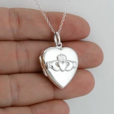 Claddagh Heart Locket Necklace -925 Sterling Silver - Love Loyalty Friendship