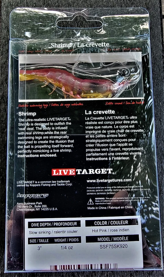 RARO Camarón Objetivo Vivo - Rosa (SSF75SK920) Aparejado - 3 Pulgadas - Cebo 1/4oz Foto 3 de 3